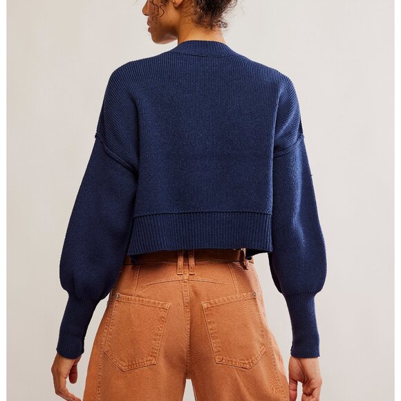 FREE PEOPLE Easy Street Crop Pullover / Navy - Picture 3 of 6